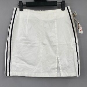 Vintage 90s CR Stretch White Tennis Skirt Stripe Mini Sporty Gym Size Large
